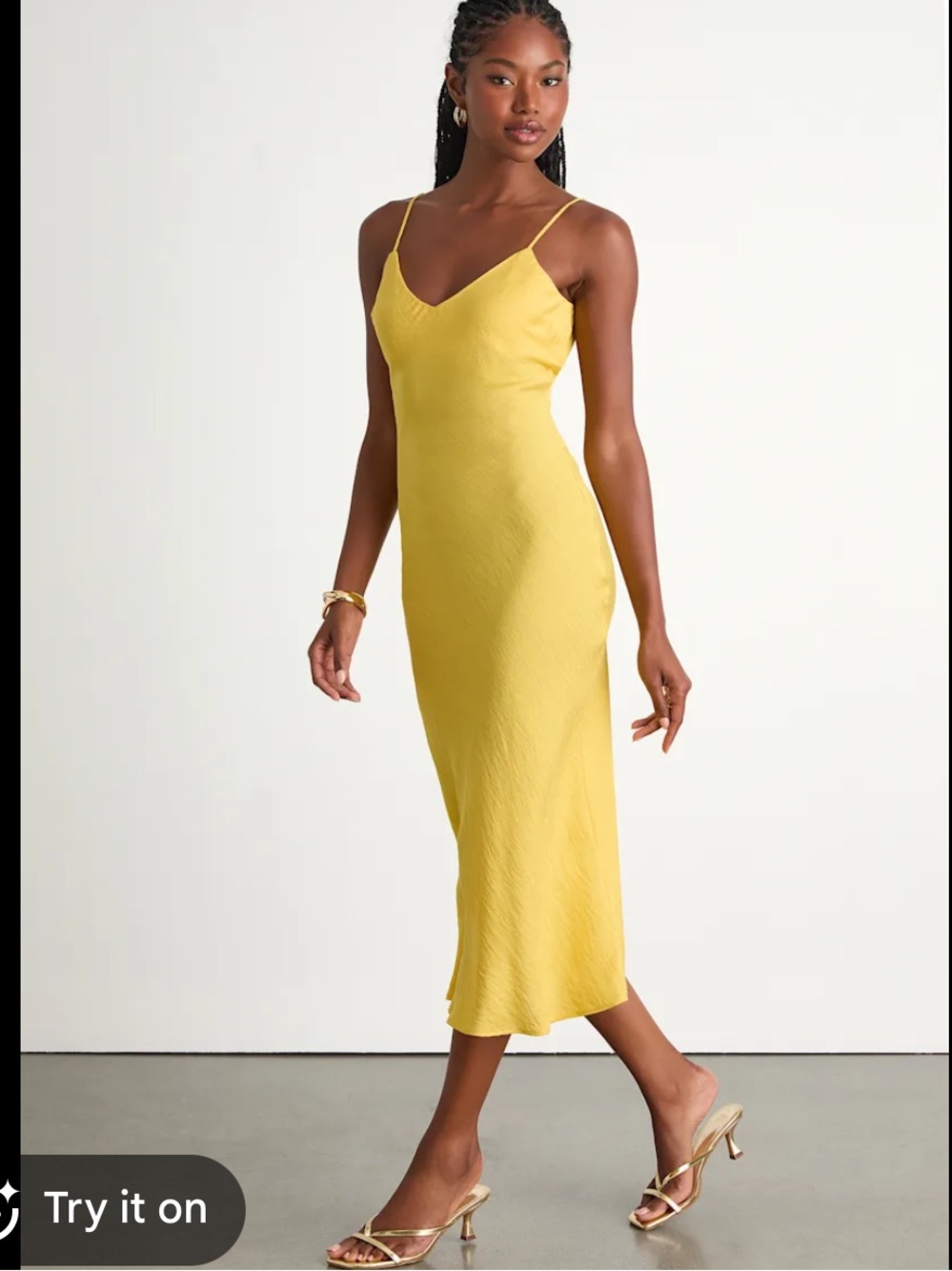 LOFT Yellow Slip Midi Dress with Spaghetti Straps